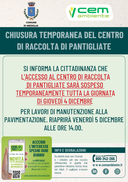 Chiusura temporanea centro raccolta Pantigliate