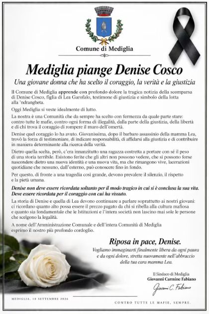 Mediglia piange Denise Cosco