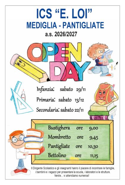 🎨 OPEN DAY – Istituto Comprensivo “E. Loi” Mediglia – Pantigliate – a.s. 2026/2027