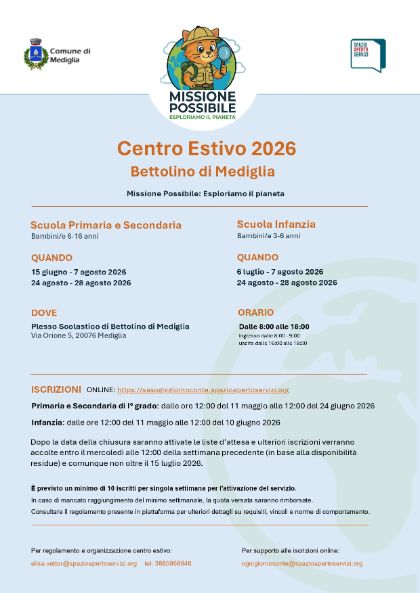 🌍 Centro Estivo 2026 – Bettolino di Mediglia “Missione Possibile: Esploriamo il pianeta” 🐾